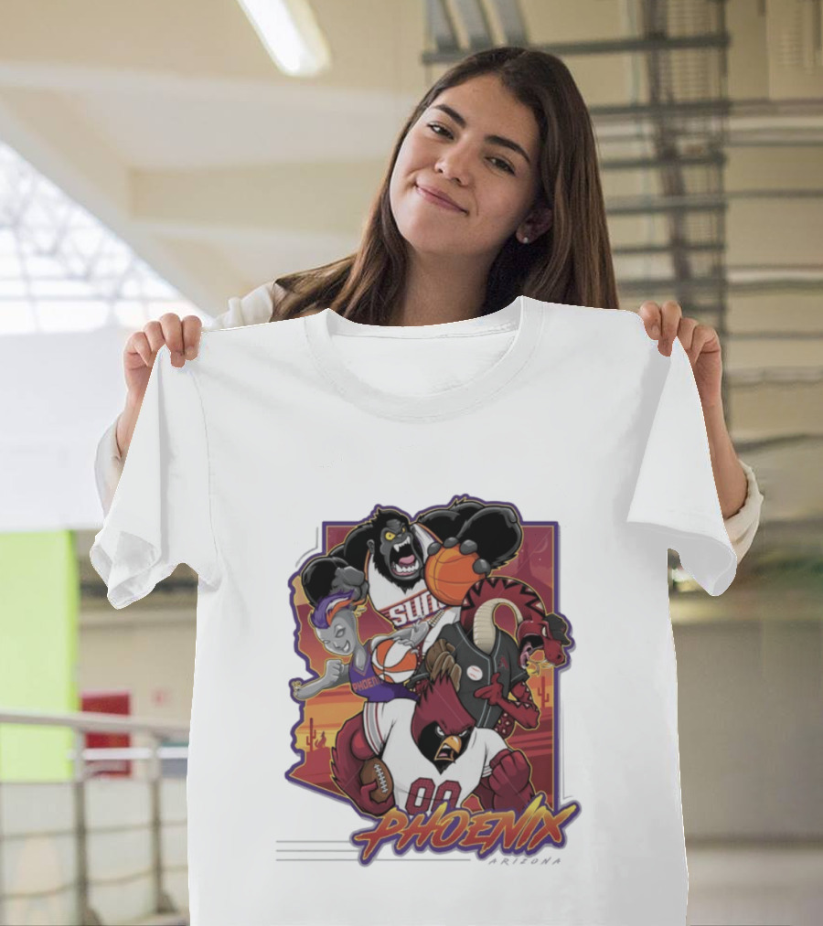 Phoenix Suns Gorilla Coyotes Snake Cardinals Bird Mascots Collage T-Shirt