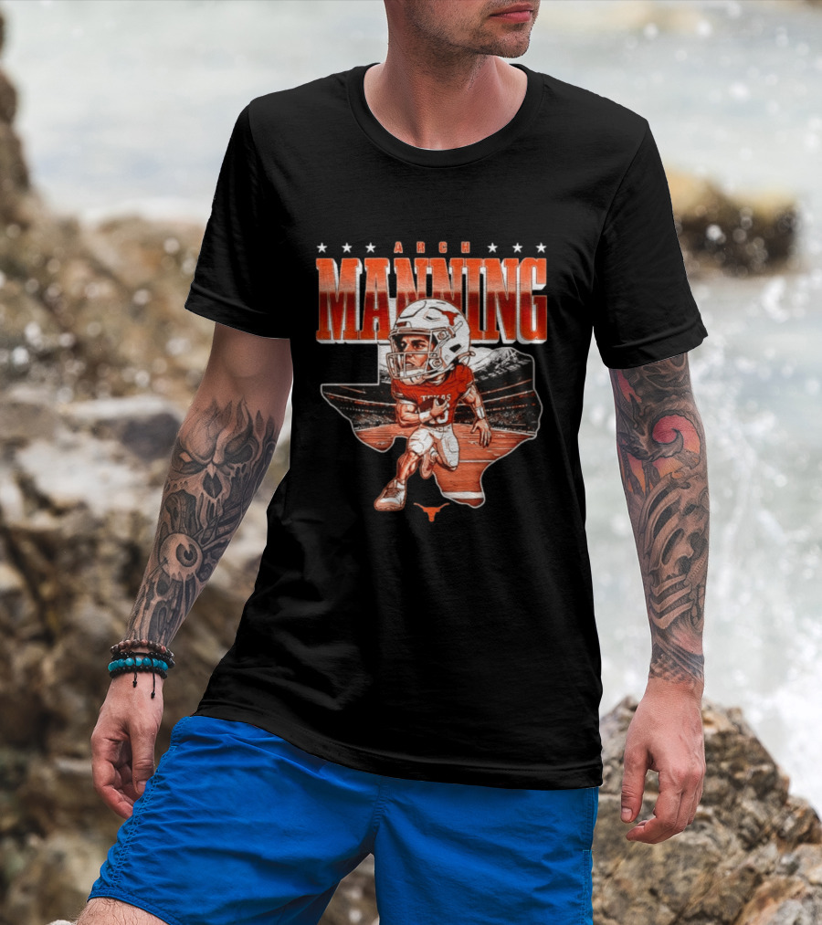 Arch Manning 16 Texas Longhorns NCAA Football Caricature Texas Stadium T-Shirt