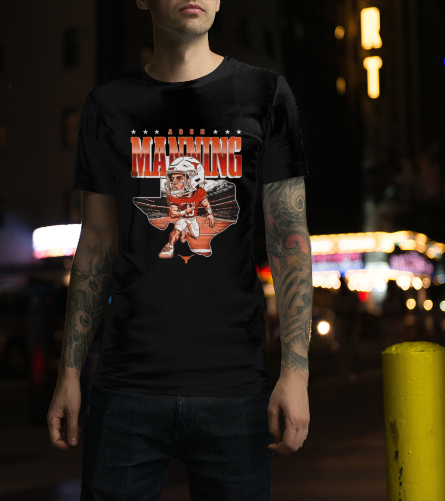Arch Manning 16 Texas Longhorns NCAA Football Caricature Texas Stadium T-Shirt