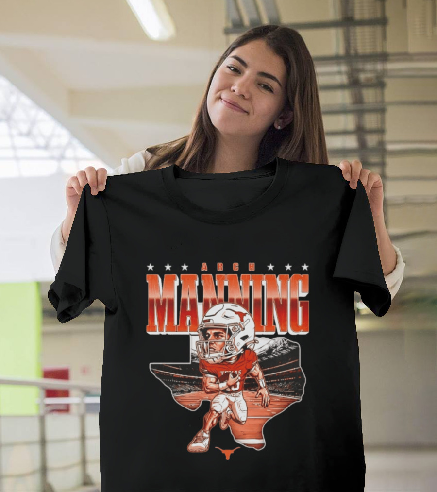 Arch Manning 16 Texas Longhorns NCAA Football Caricature Texas Stadium T-Shirt