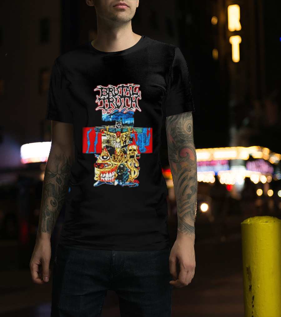 Brutal Truth Crucifix Skull Grindcore Band T-Shirt