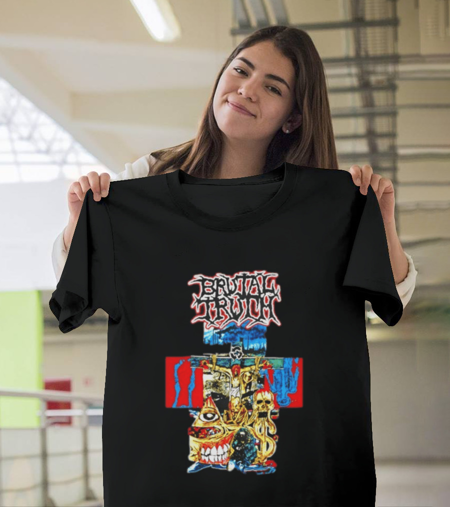 Brutal Truth Crucifix Skull Grindcore Band T-Shirt