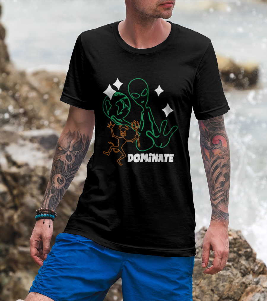 Dominate Alien Devil Earth UFO Stars T-Shirt