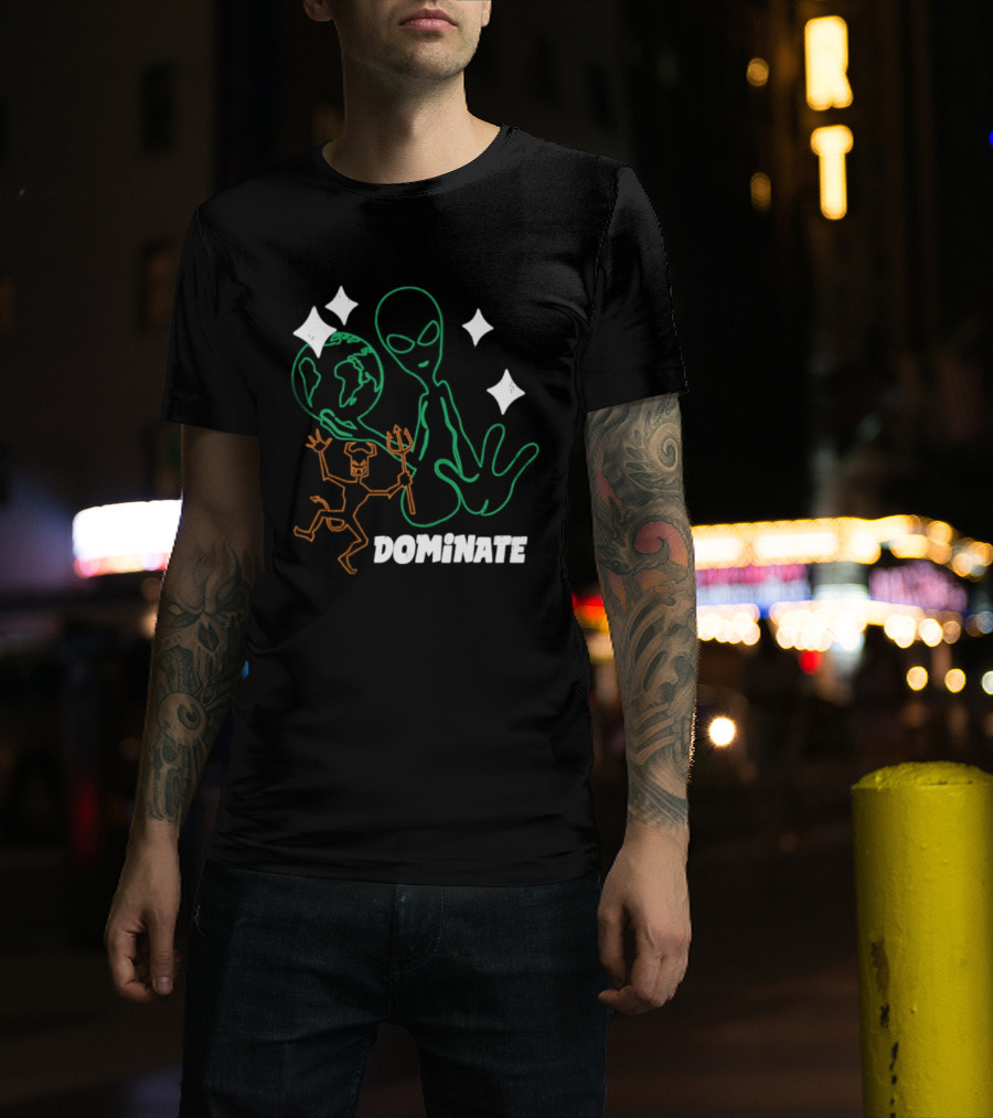 Dominate Alien Devil Earth UFO Stars T-Shirt