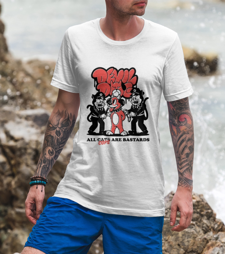 Devil Dog All Cats Are Bastards ACAB Bold Red Black T-Shirt