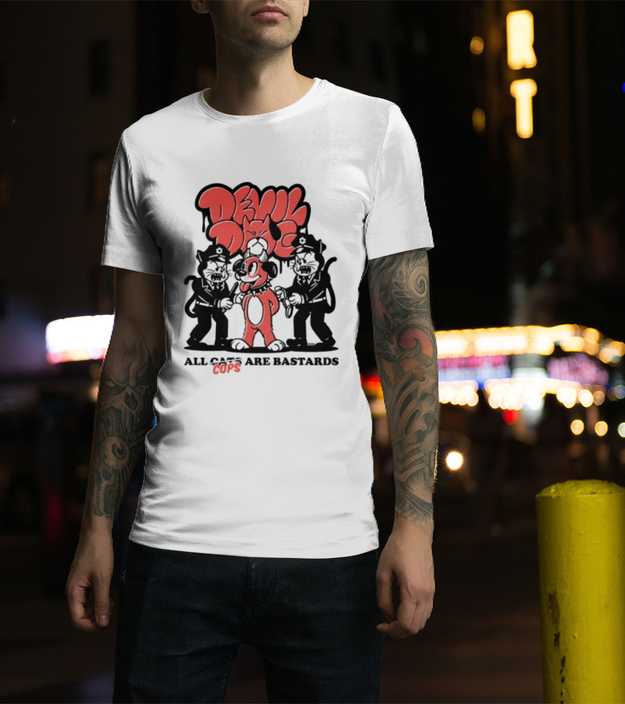 Devil Dog All Cats Are Bastards ACAB Bold Red Black T-Shirt