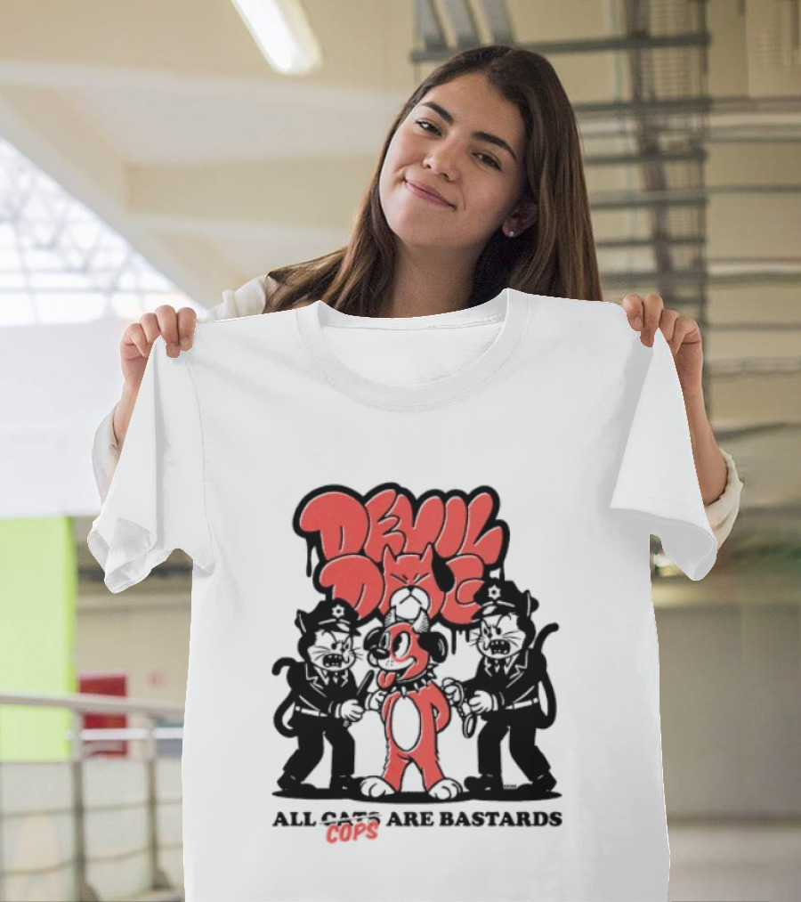 Devil Dog All Cats Are Bastards ACAB Bold Red Black T-Shirt
