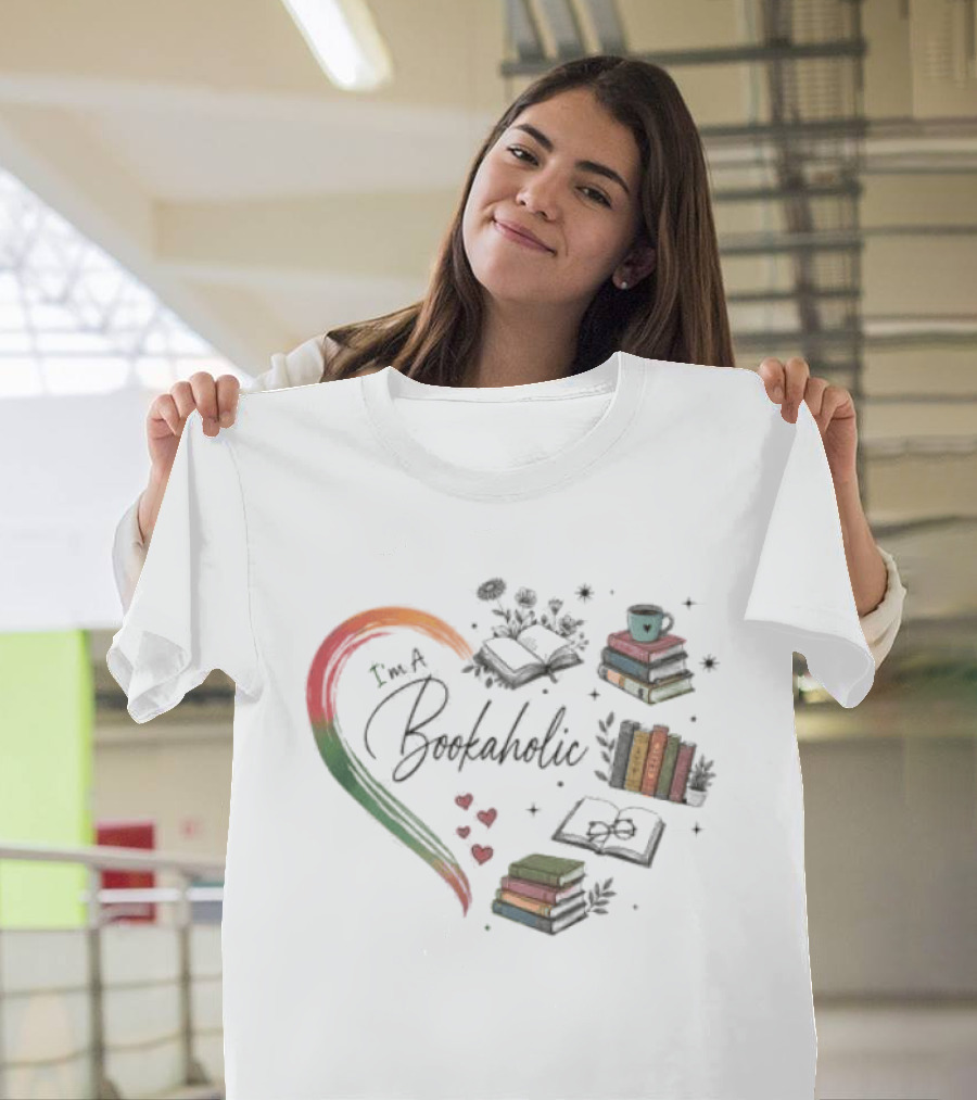 Bookaholic Heart With Books And Reading Lover T-Shirt