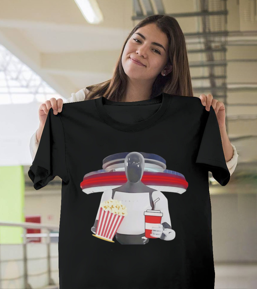 Tesla Robot With Popcorn And Drink At Retro Diner T-Shirt