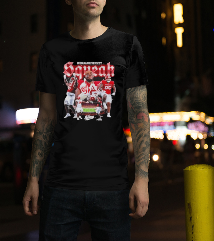 Indiana University Squeak Collage Featuring Indiana 96 Football Player In Red Uniform T-Shirt