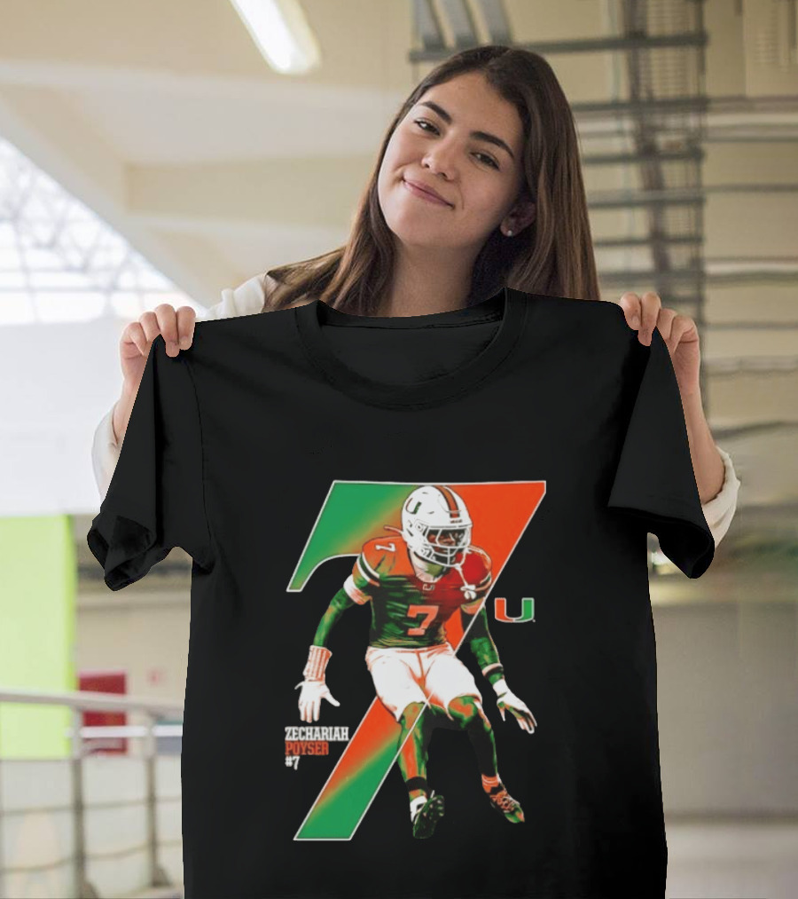 Zechariah Poyser 7 Miami Hurricanes NCAA Football Player T-Shirt