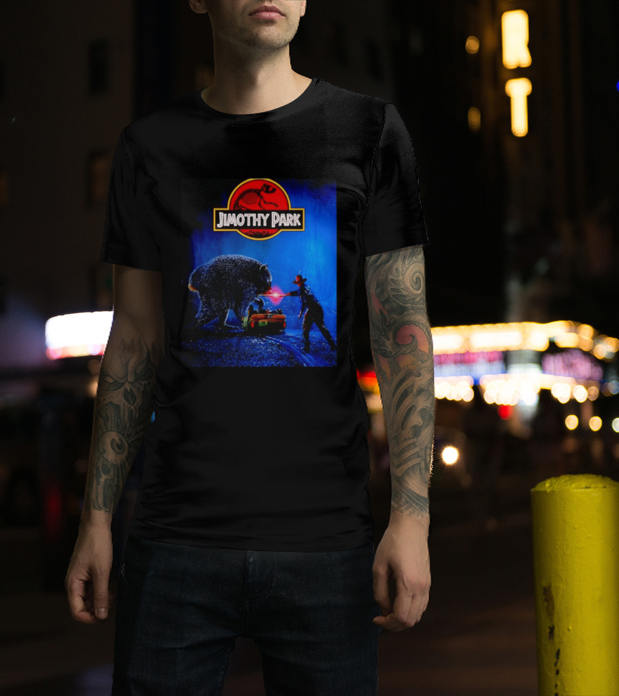 Jimothy Park Dinosaur Adventure Lampoon With Bear Scene T-Shirt