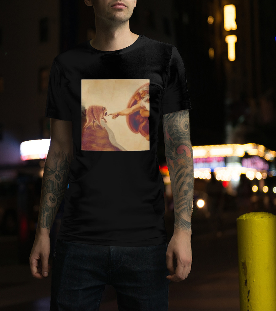 Jimothy Raccoon And The Creation Of Adam Renaissance Mashup T-Shirt