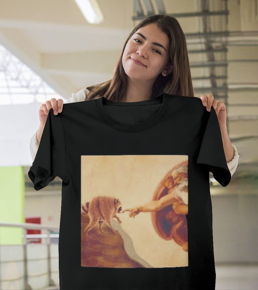 Jimothy Raccoon And The Creation Of Adam Renaissance Mashup T-Shirt