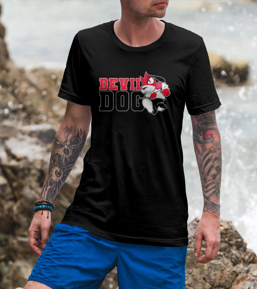 Devil Dog Cartoon Red And White T-Shirt