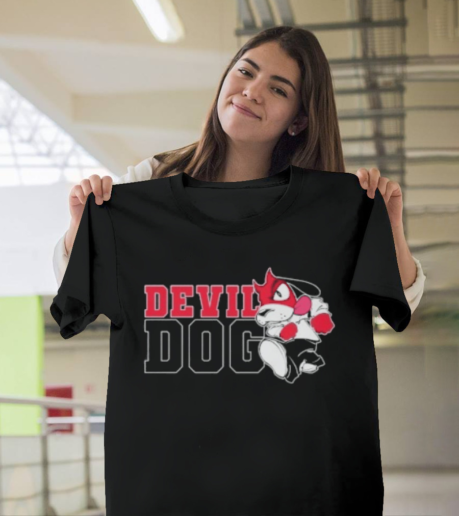Devil Dog Cartoon Red And White T-Shirt