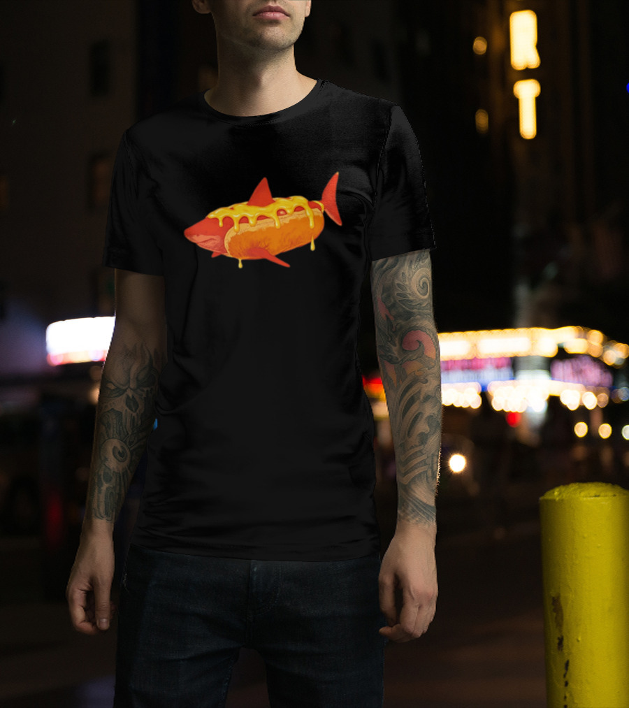 Hot Dog Shark With Melting Cheese Drizzle T-Shirt