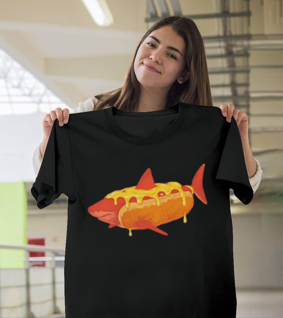 Hot Dog Shark With Melting Cheese Drizzle T-Shirt