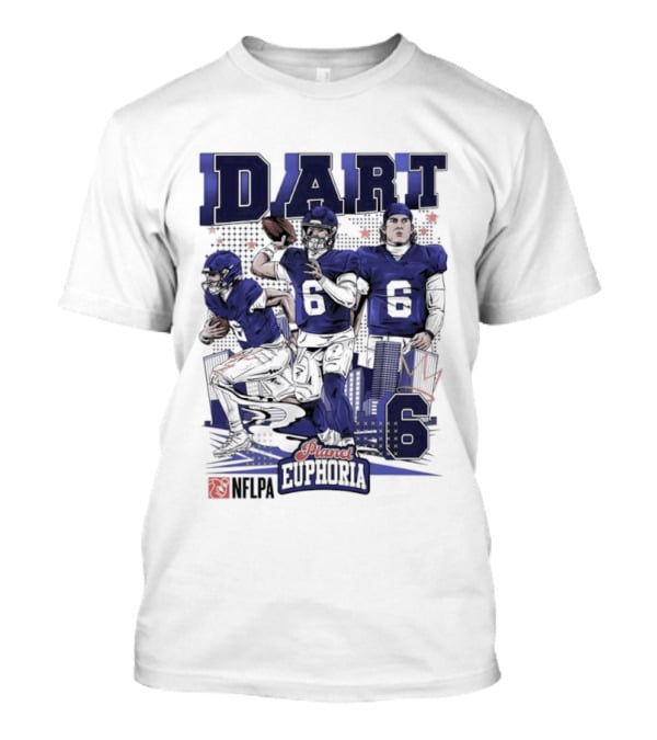 Jaxson Dart #6 New York Giants Football Comic Superpower Quarterback T-Shirt