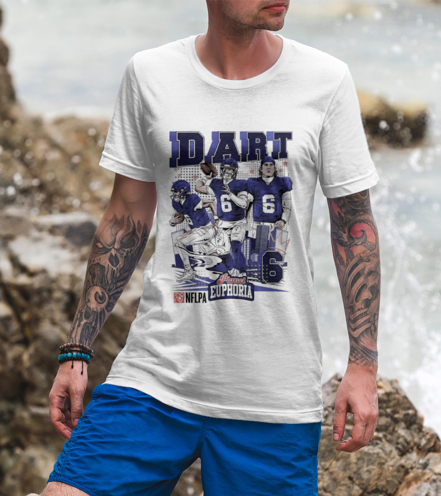 Jaxson Dart #6 New York Giants Football Comic Superpower Quarterback T-Shirt
