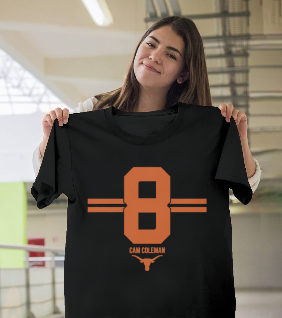 Texas Longhorns Cam Coleman Number 8 NCAA Football T-Shirt