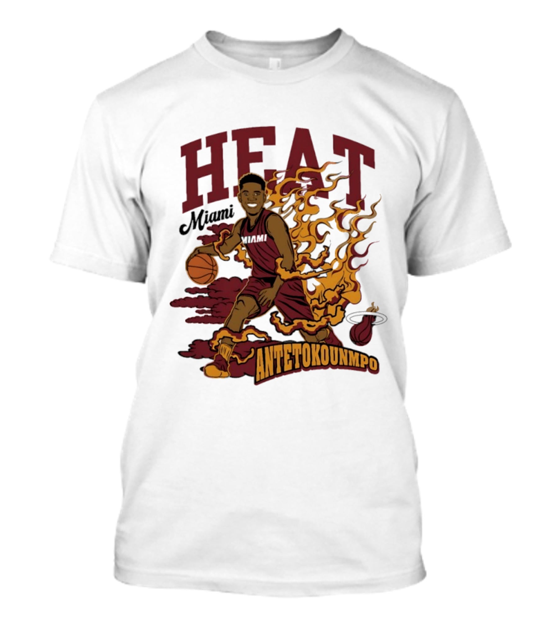 Miami Heat Antetokounmpo Basketball Flame Comic T-Shirt