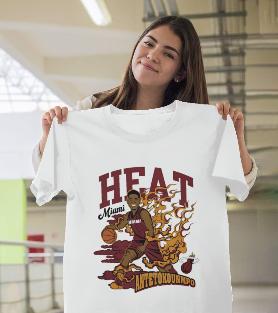 Miami Heat Antetokounmpo Basketball Flame Comic T-Shirt