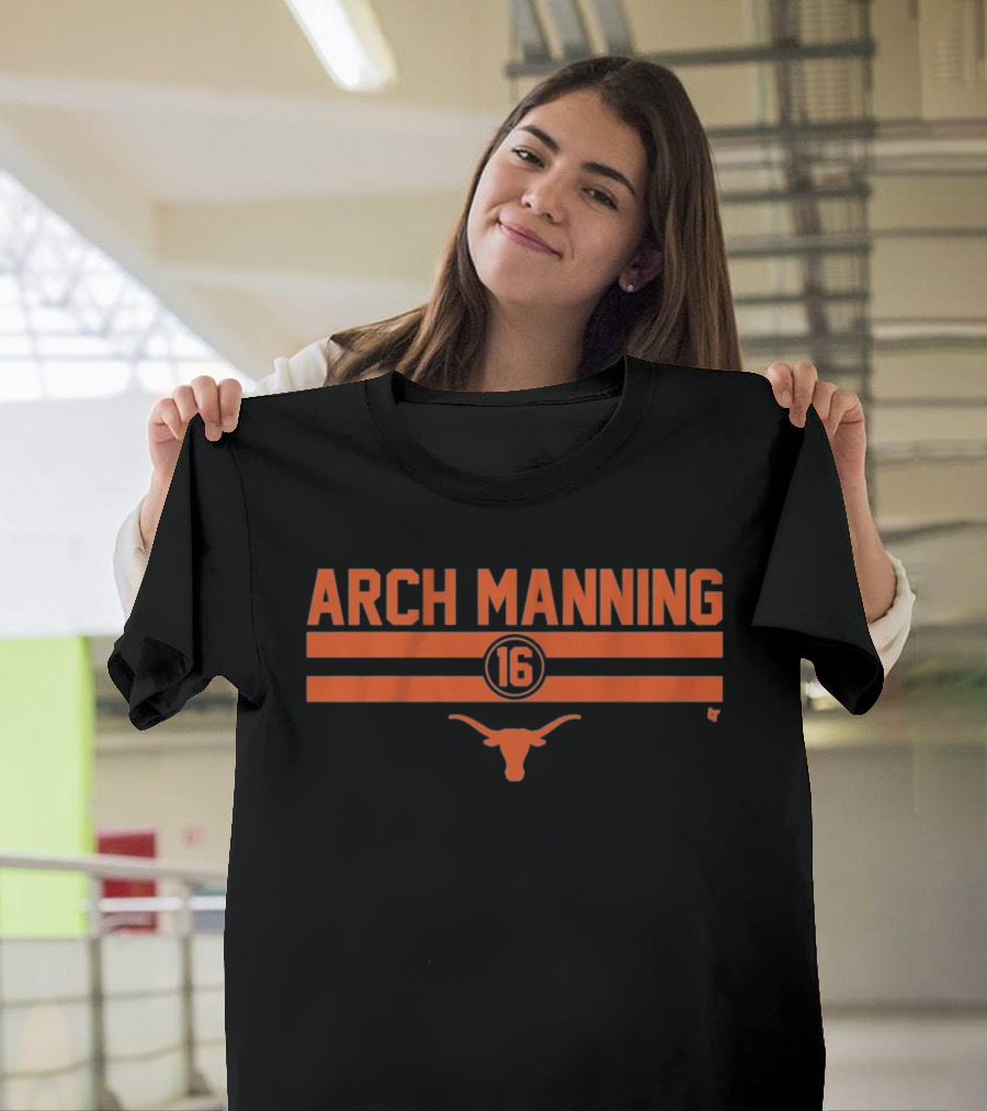 Texas Longhorns Arch Manning 16 Football Stripe Longhorn T-Shirt