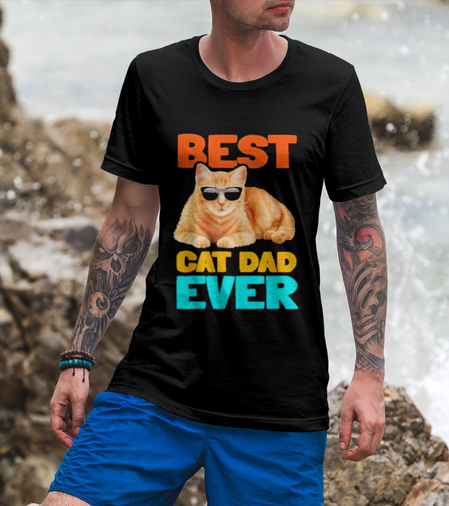 Best Cat Dad Ever Tabby Owner Birthday Fathers Day T-Shirt