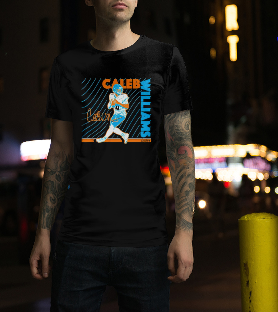 Caleb Williams Neon Nights Football Pose With Signature T-Shirt