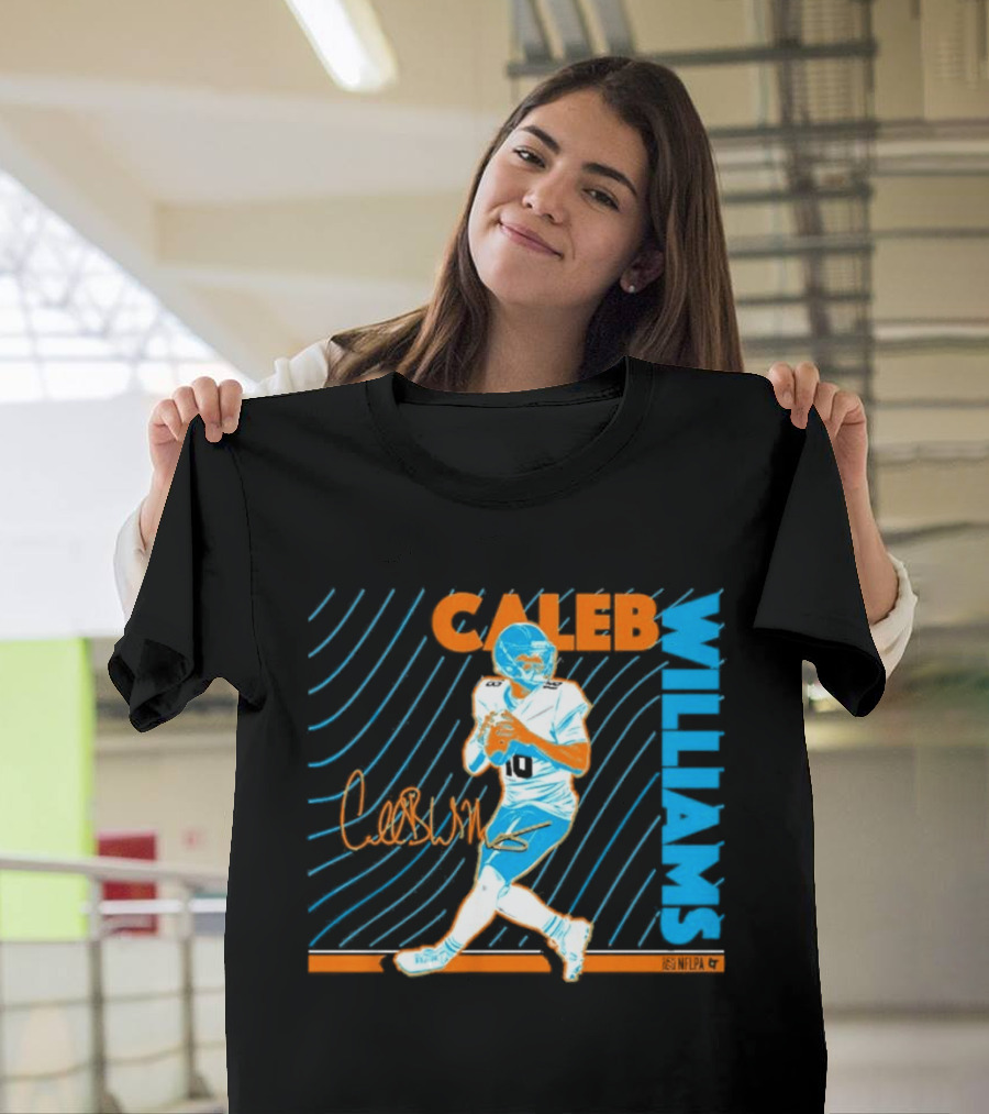 Caleb Williams Neon Nights Football Pose With Signature T-Shirt