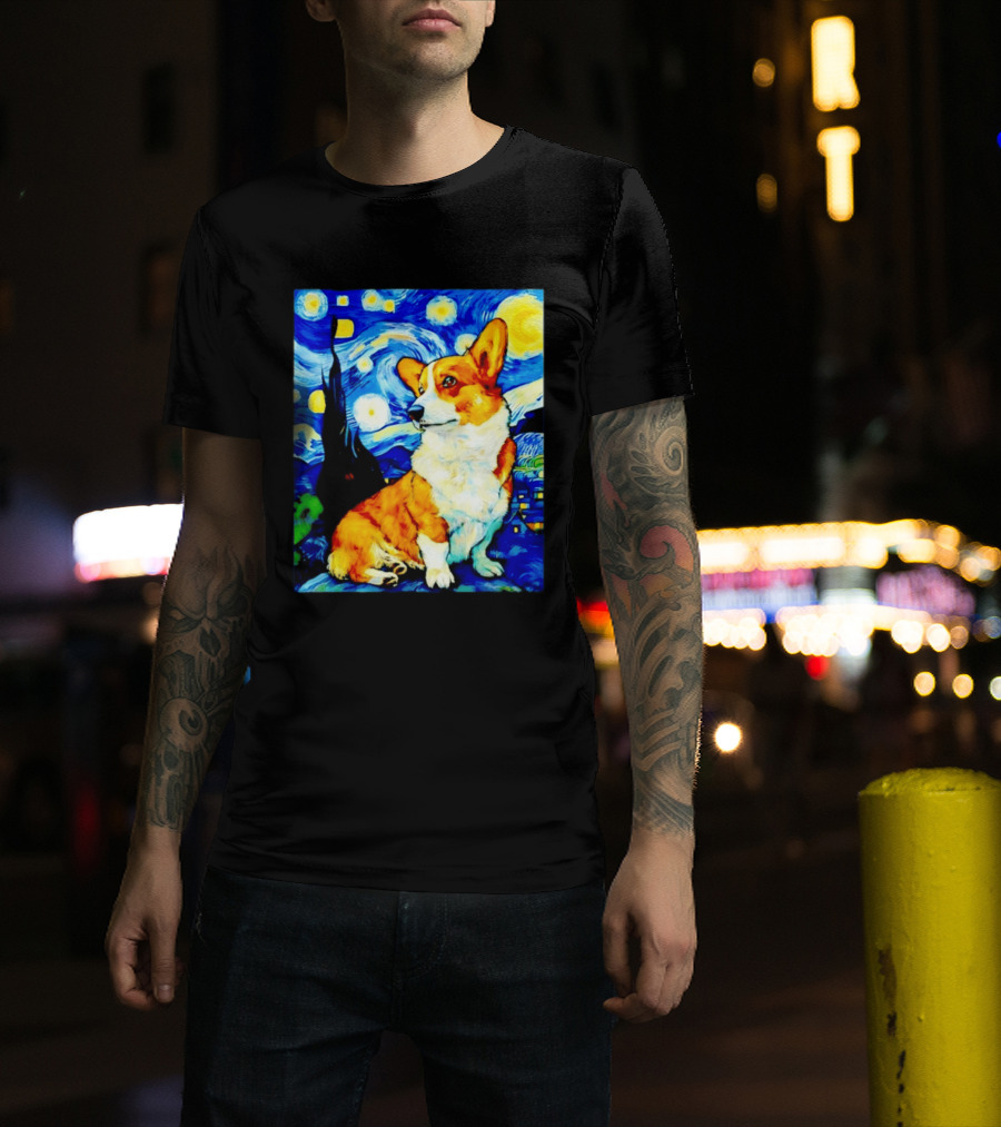 Corgi The Starry Night Vincent Van Gogh Dog Art Collaboration T-Shirt