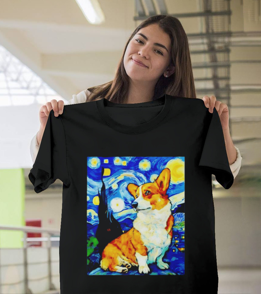 Corgi The Starry Night Vincent Van Gogh Dog Art Collaboration T-Shirt