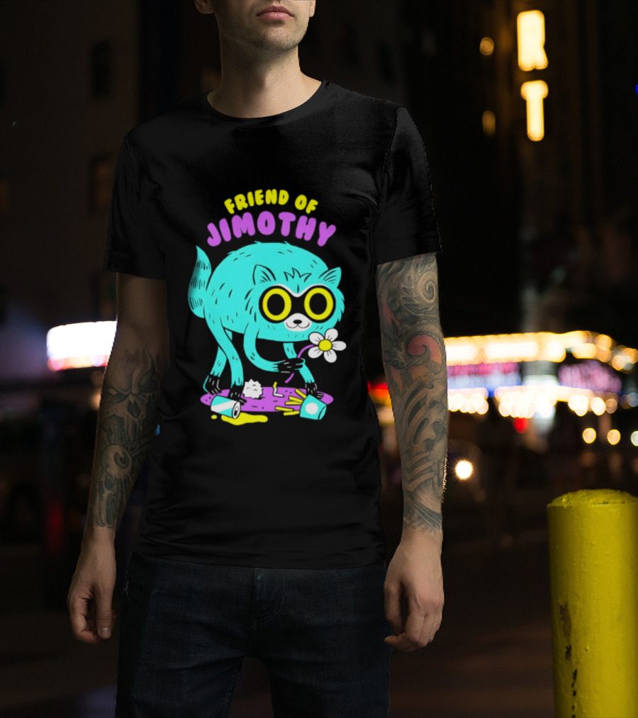 Friend Of Jimothy Raccoon Holding Flower Cute Cartoon T-Shirt
