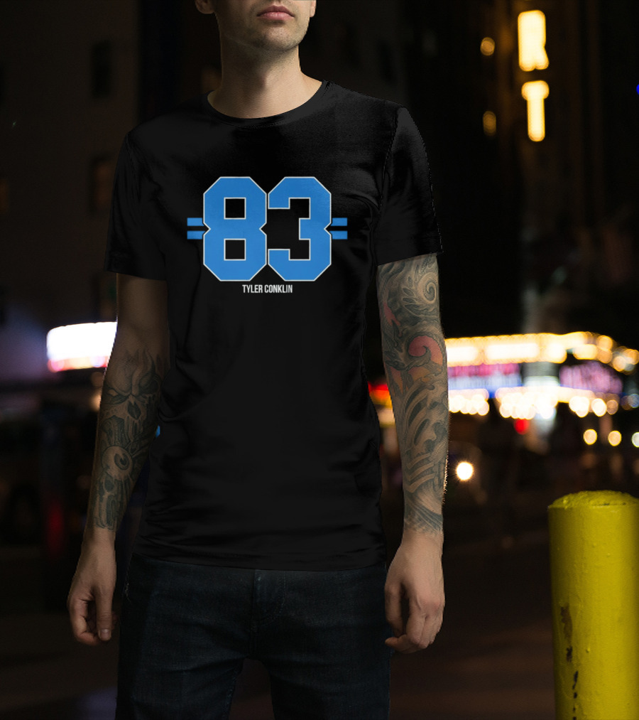 Tyler Conklin 83 Blue Stripe Detroit Lions Number T-Shirt