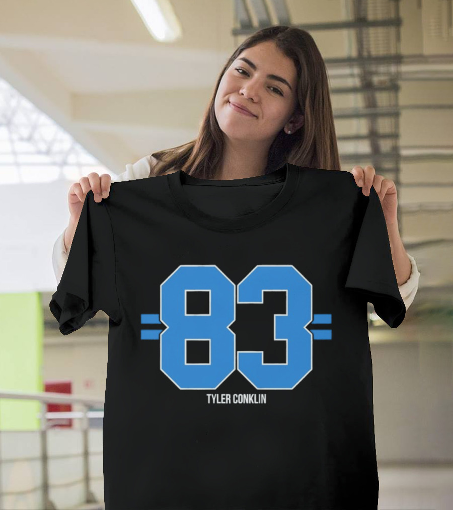 Tyler Conklin 83 Blue Stripe Detroit Lions Number T-Shirt