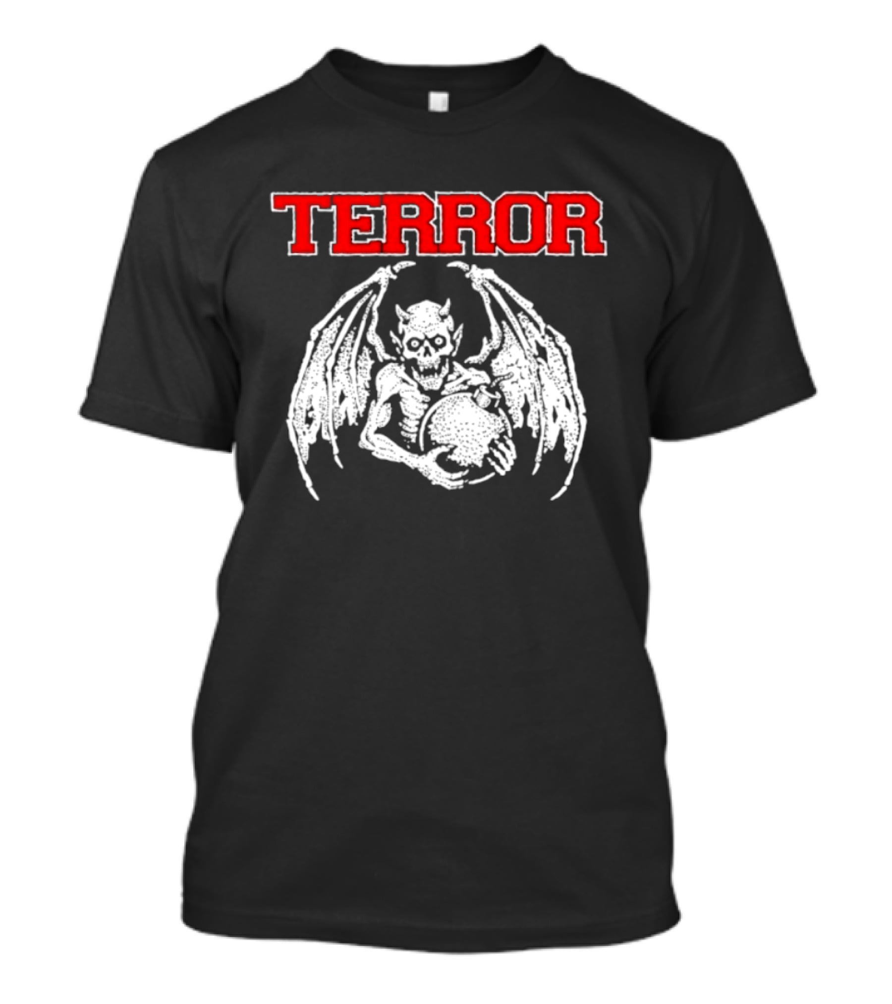 Terror Red Lettering Demon With Wings Holding Bomb T-Shirt