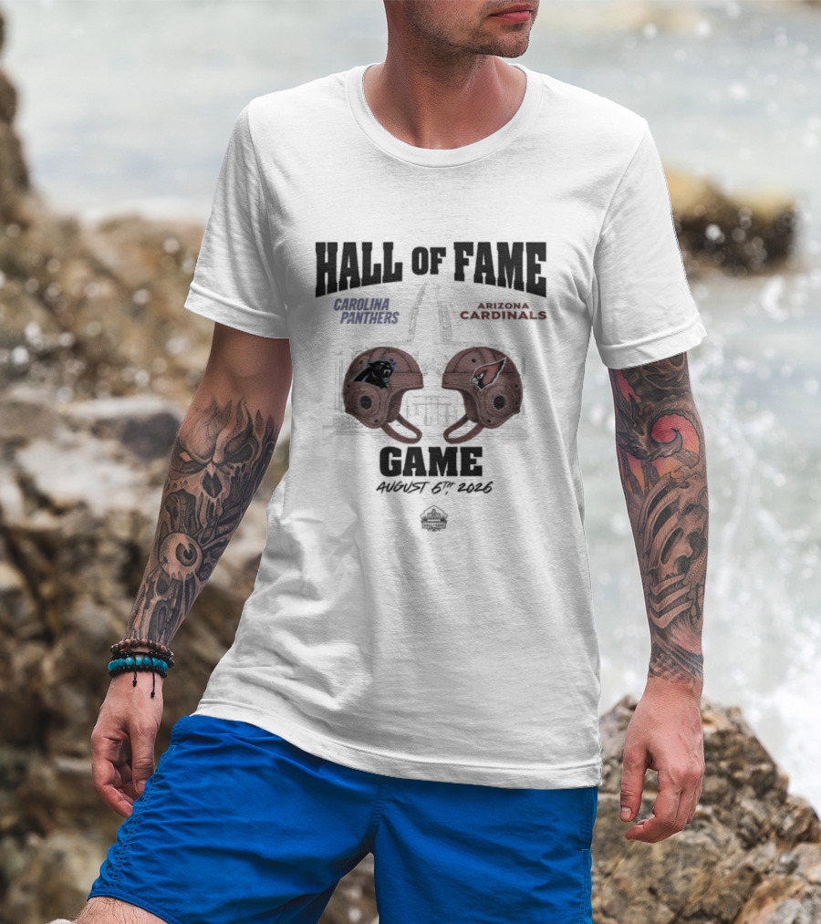 Carolina Panthers Arizona Cardinals 2026 Hall Of Fame Dueling Helmets NFL Matchup T-Shirt