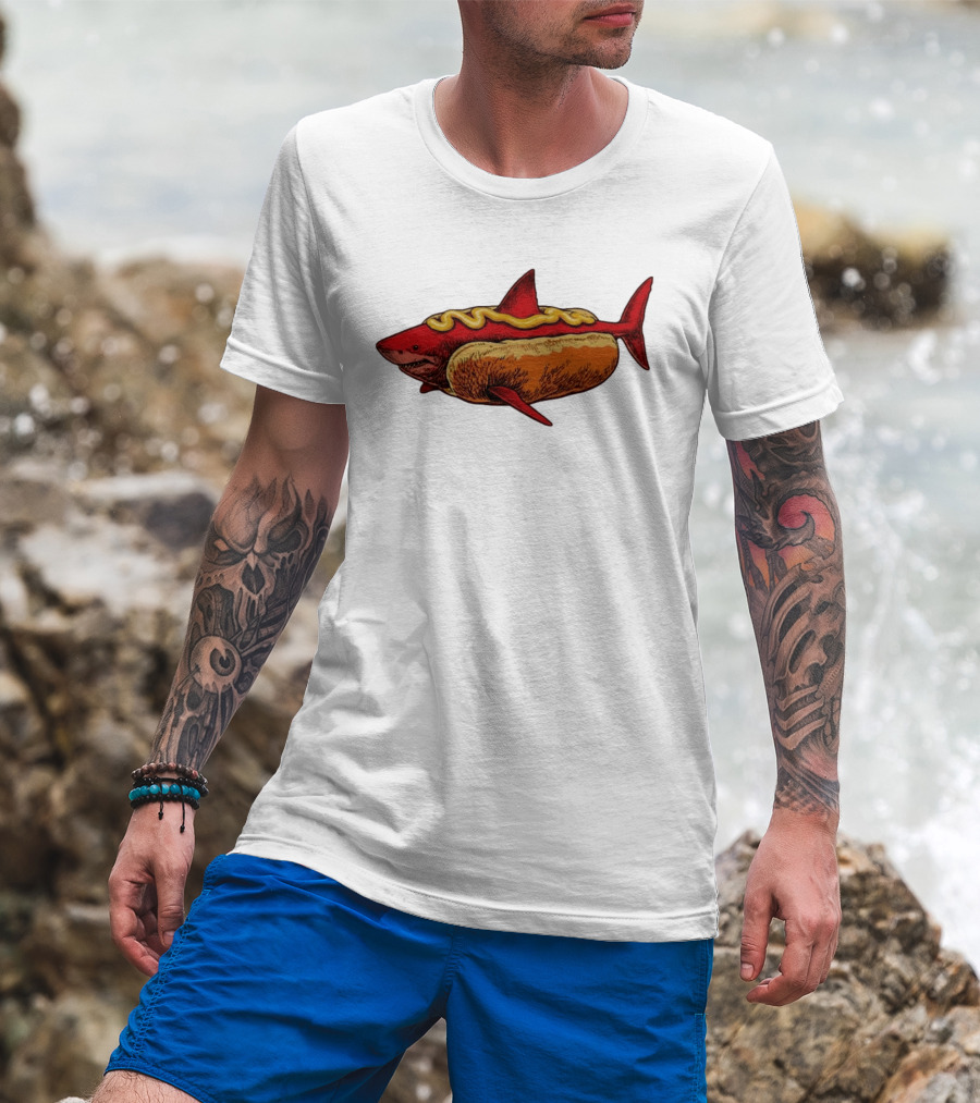 Shark Hot Dog Mustard Mashup Humor T-Shirt