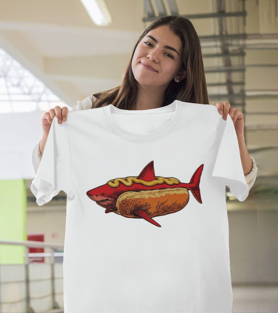 Shark Hot Dog Mustard Mashup Humor T-Shirt