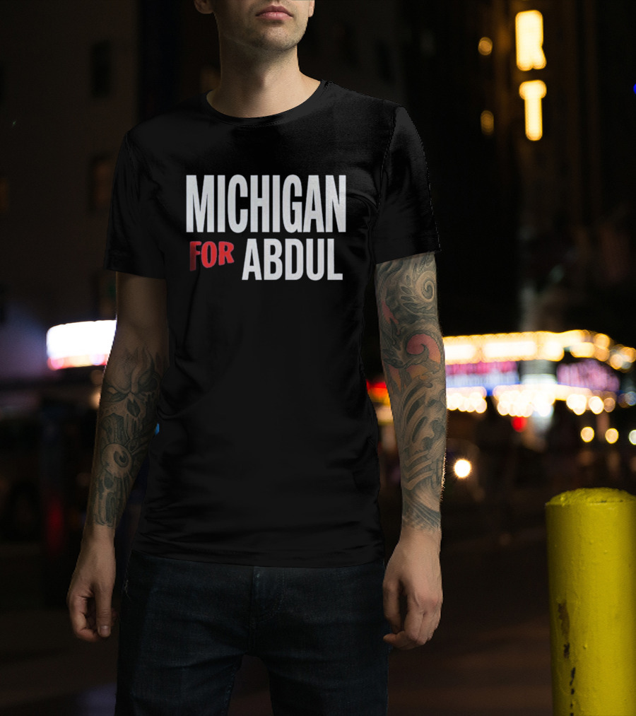 Michigan For Abdul Text Bold Red And White T-Shirt