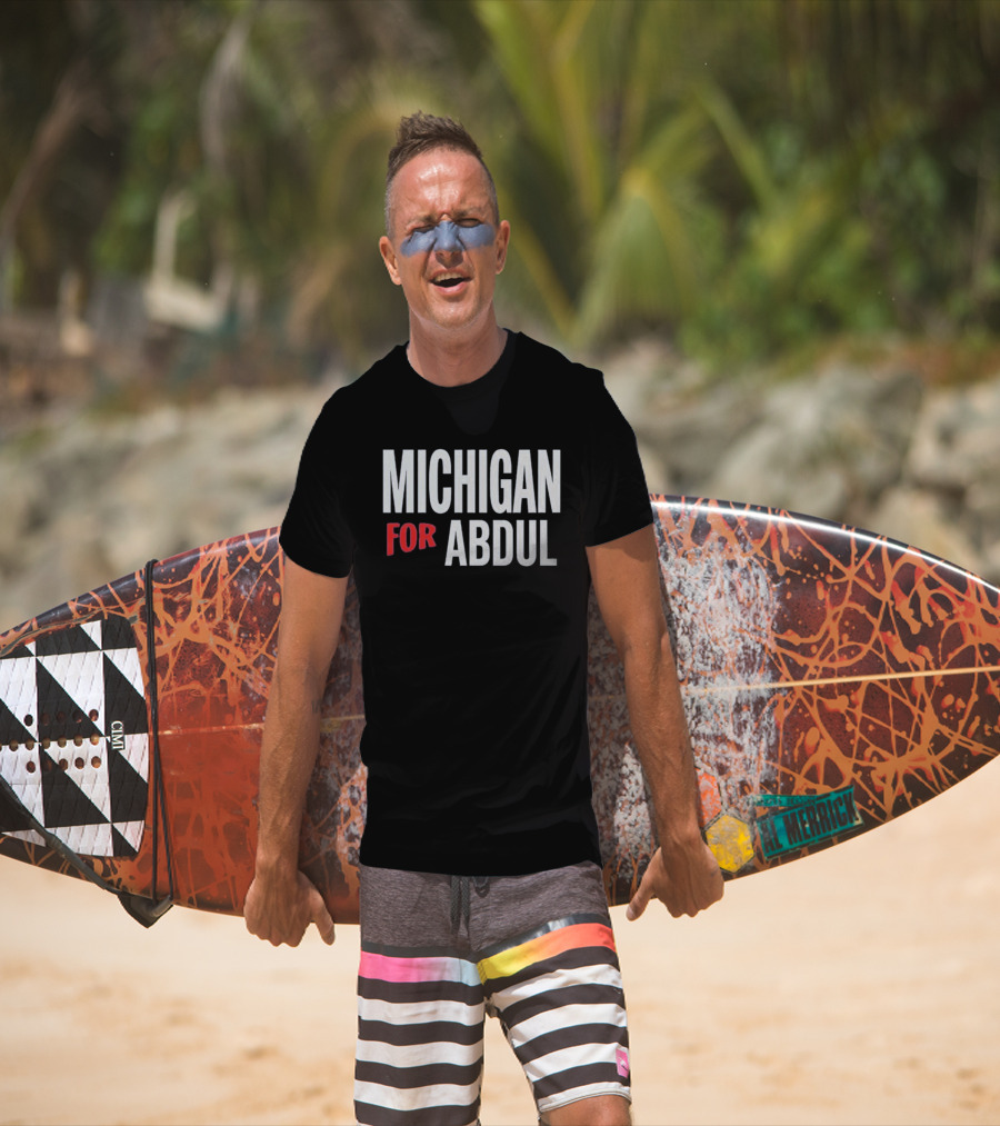 Michigan For Abdul Text Bold Red And White T-Shirt