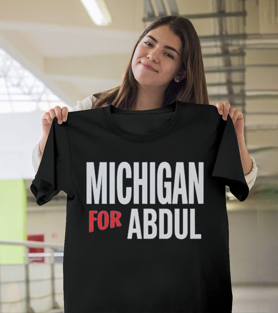 Michigan For Abdul Text Bold Red And White T-Shirt
