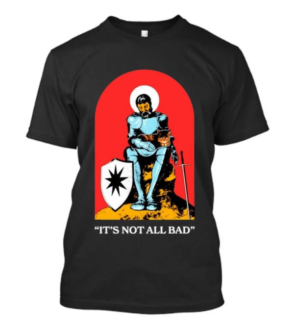 Knight With Armor And Cat Companion On Red T-Shirt