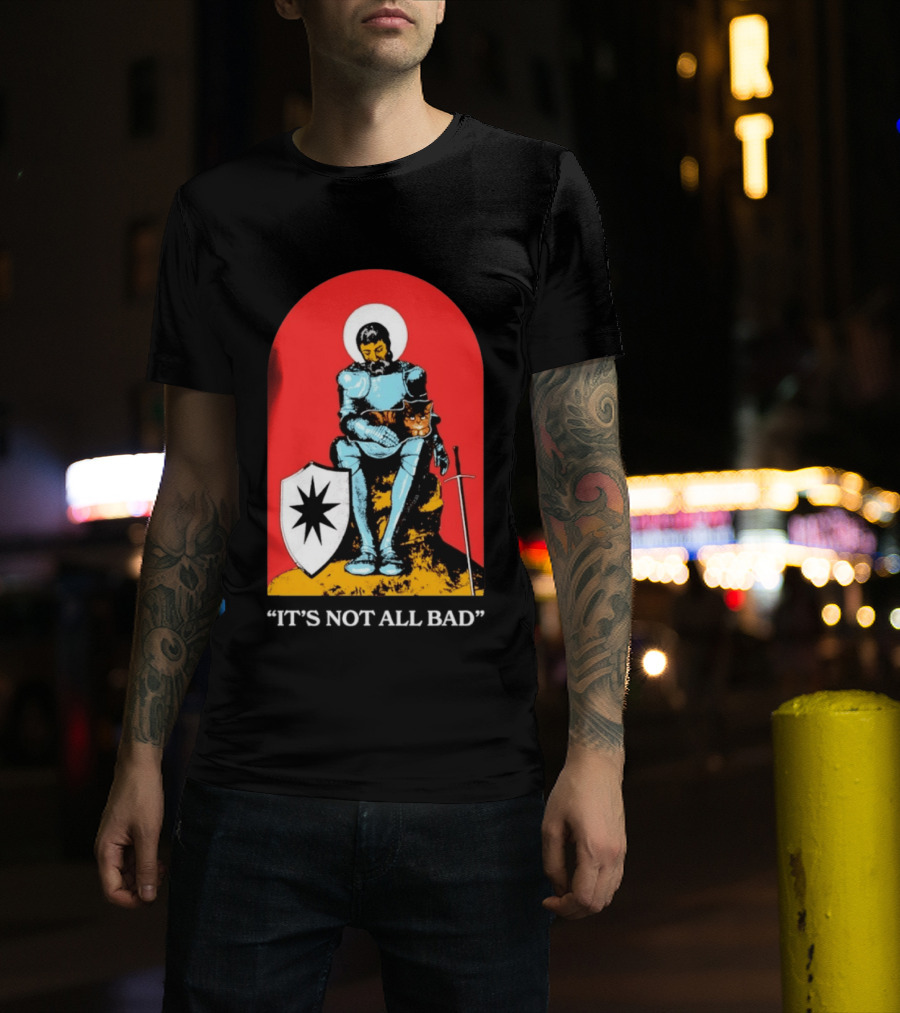 Knight With Armor And Cat Companion On Red T-Shirt