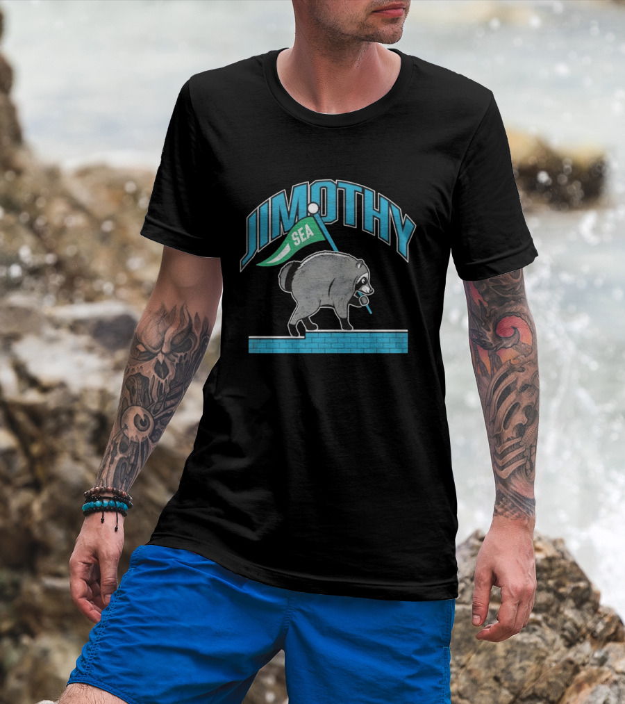 Jimothy SEA Raccoon Holding Flag On Brick Wall T-Shirt