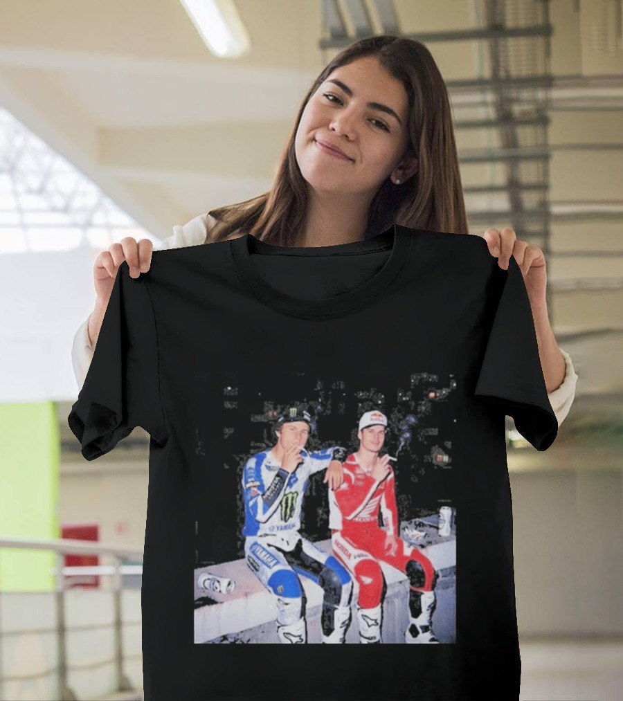 Valentino Rossi Casey Stoner Yamaha Honda Monster Red Bull Racing Motogp Smoking T-Shirt