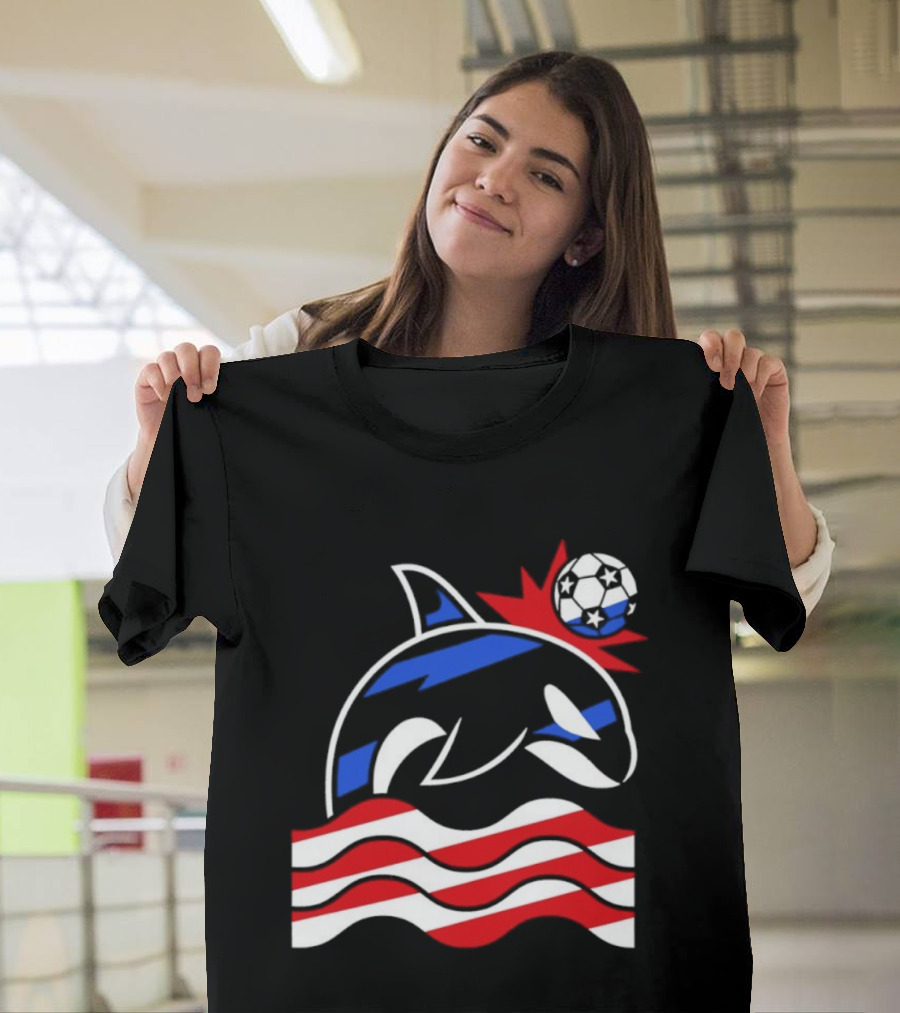 Wild Whale Red White And Blue Waves With Soccer Ball T-Shirt