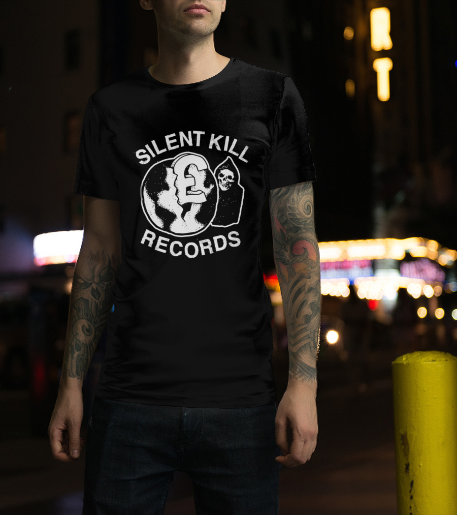 Silent Kill Records Skull Punk Logo Earth T-Shirt