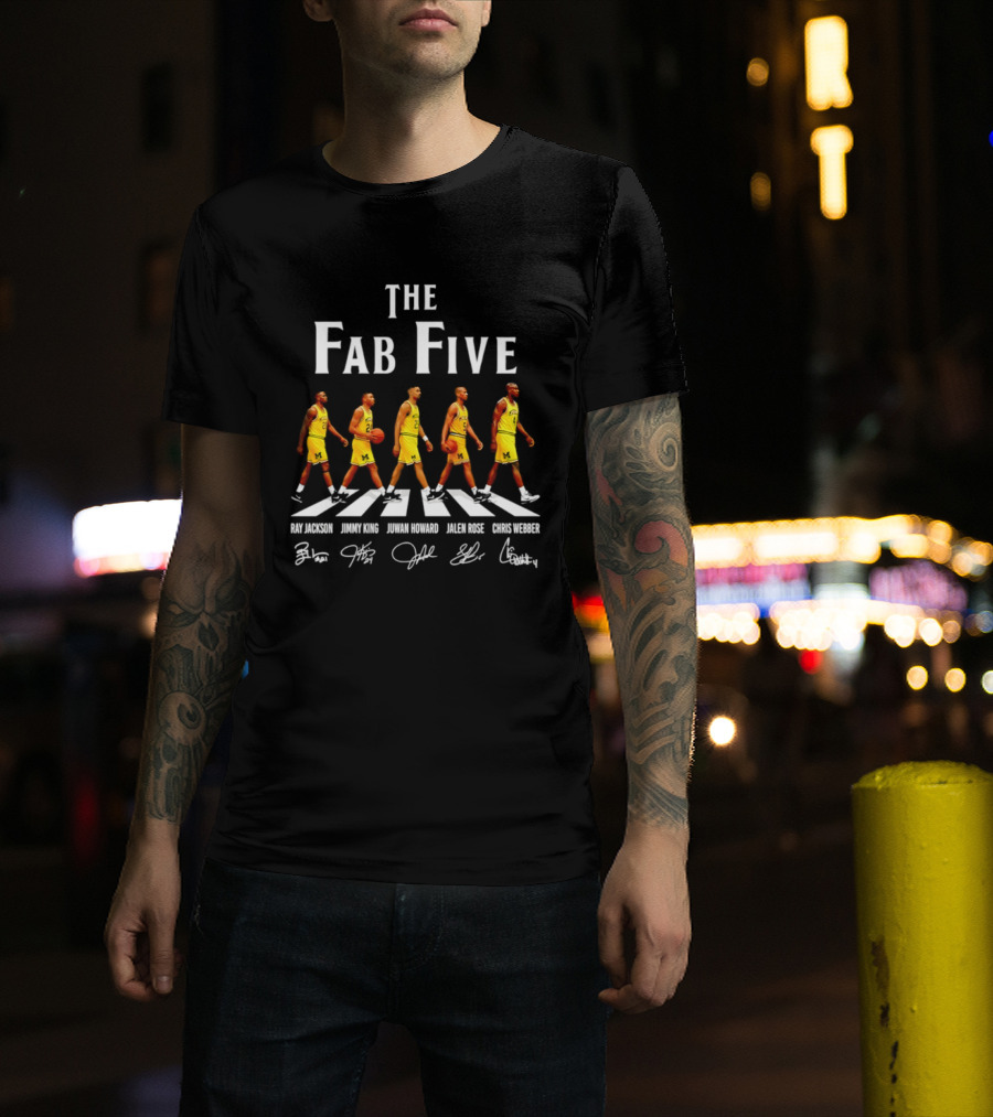 Michigan Wolverines Fab Five Ray Jackson Jimmy King Juwan Howard Jalen Rose Chris Webber Signatures T-Shirt